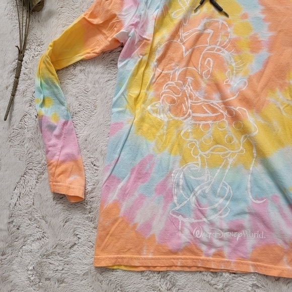 Disney Parks Minnie Mouse Flower Hat TieDye Cotton Drawstring Hoodie Sz S - Picture 2 of 10